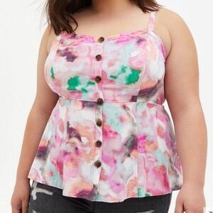 Torrid Plus Size Fit And Flare Watercolor Rayon Twill Button-Front Tank